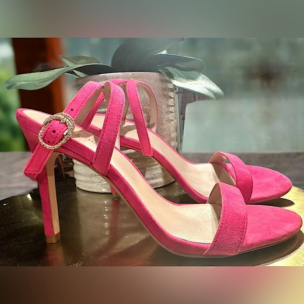 Stuart Weitzman Crystal Buckle 95 Suede Sandal Heels Size 8.5 - Picture 11 of 15